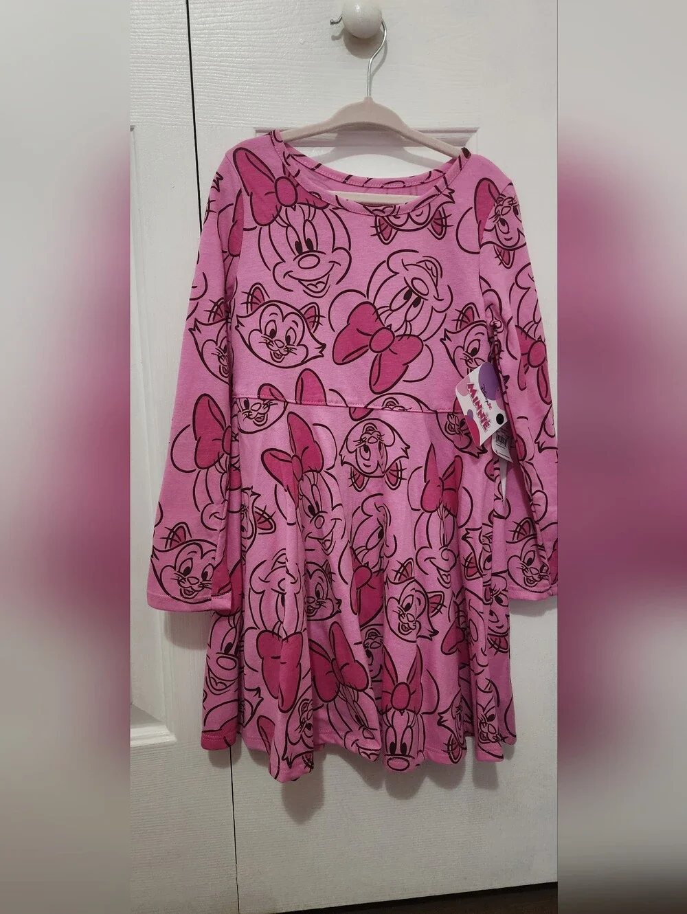 Girls Disney Pink Minnie Mouse Long Sleeve Dress NWT